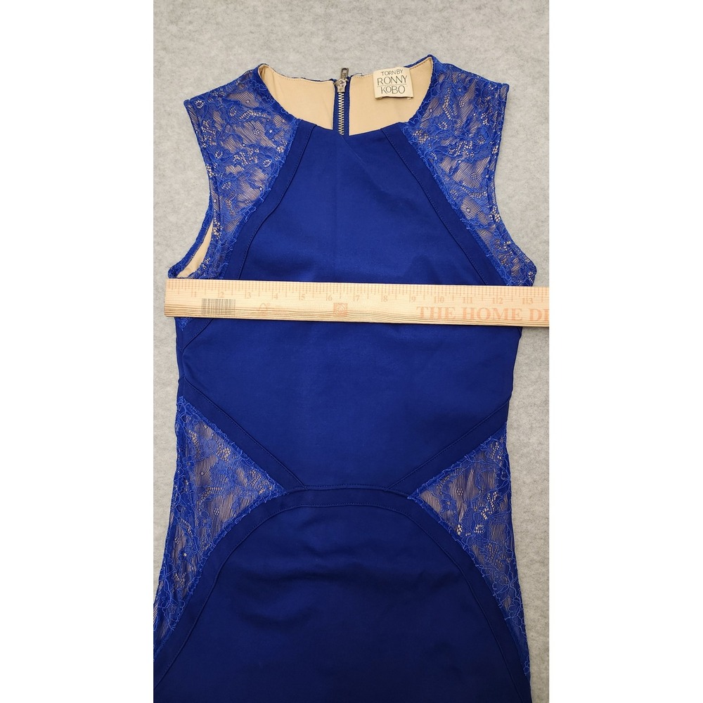 Ronny Kobo Dress Womens Small Blue Sleeveless Lace‎ Panel Bodycon Cocktail Party